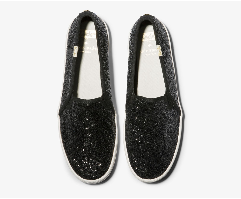 Keds Slip Ons Damen Schwarz - Kate Spade New York Double Decker Glitter - VNI-348790